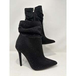 NWT Forever 21 Womens Black Rhinestone Stiletto Heel Ankle Boots‎ Size 8